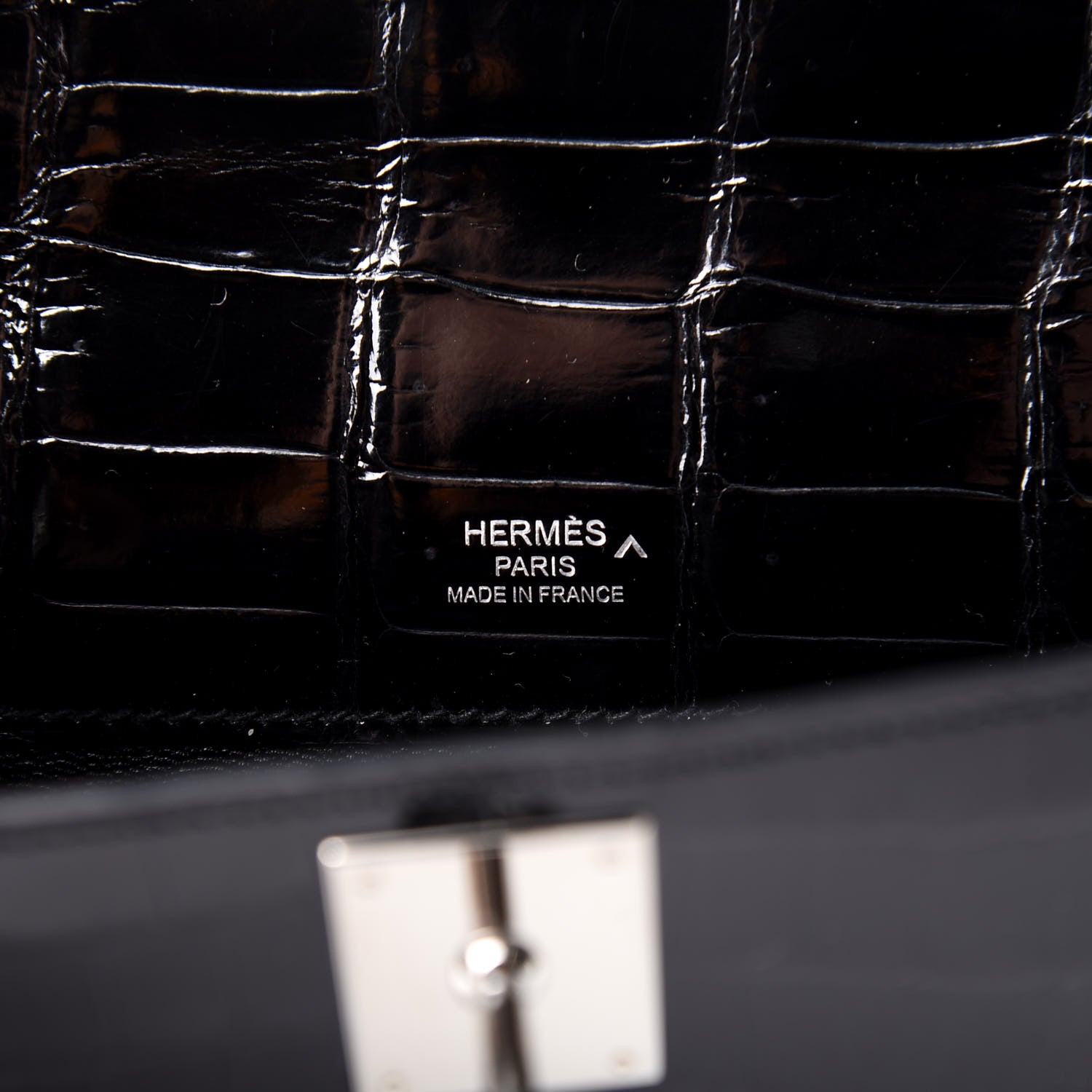 Hermes Shiny Porosus Crocodile Kelly Cut Pochette Black 6 of 7