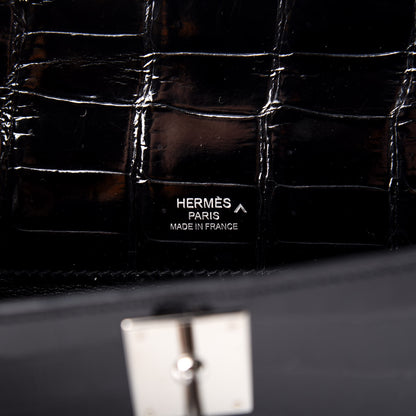 Hermes Shiny Porosus Crocodile Kelly Cut Pochette Black 6 of 7