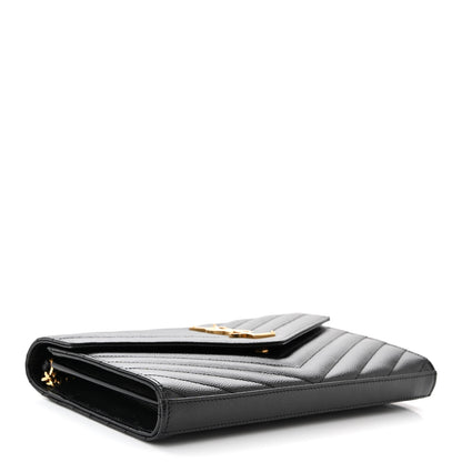 Saint Laurent Grain De Poudre Matelasse Chevron Monogram Chain Wallet Black 4 of 10
