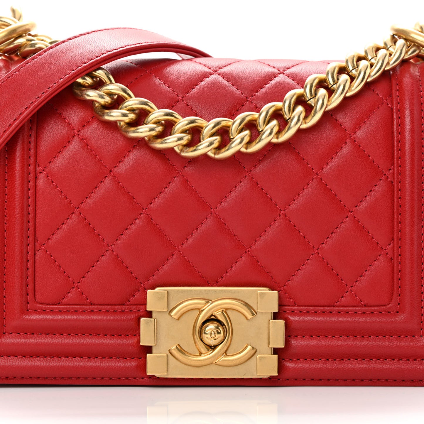 Lambskin Quilted Small Boy Flap Red