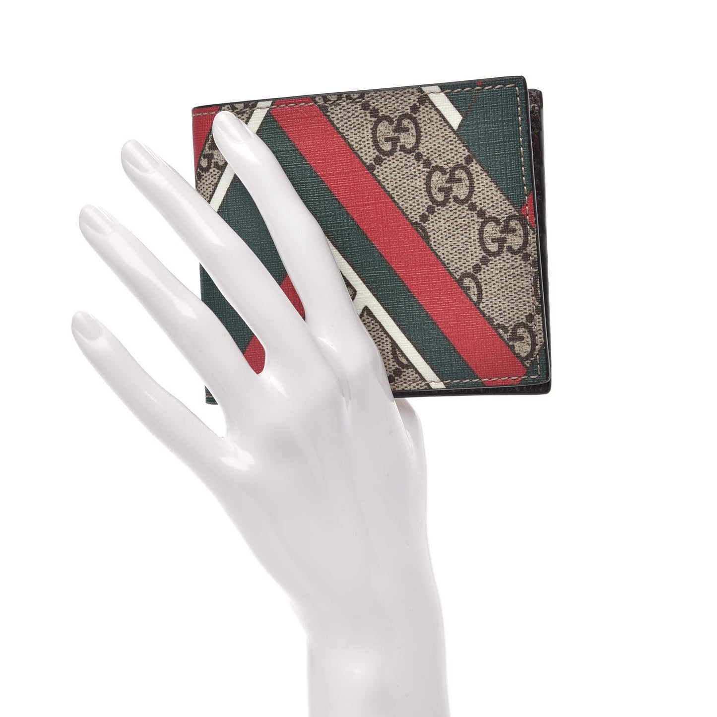GG Supreme Monogram Chevron Bi-Fold Wallet Beige Green Red New Acero
