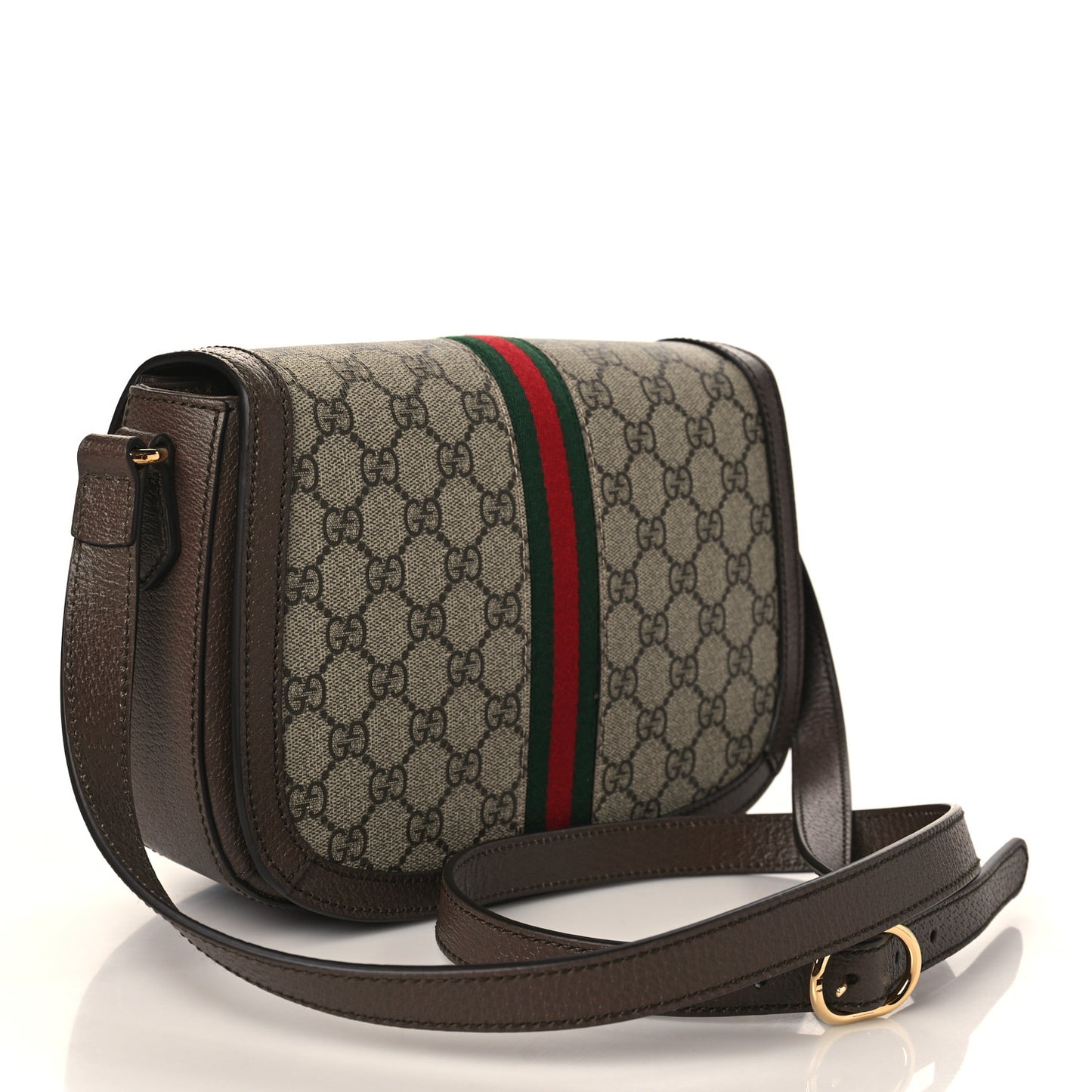 GG Supreme Monogram Web Small Ophidia Flap Messenger Bag Brown