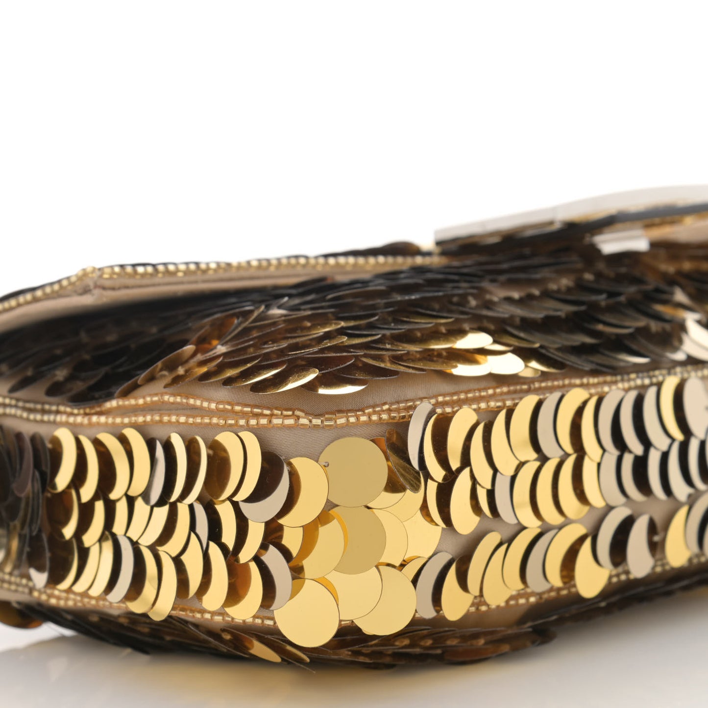 Sequin Paillettes Vitello Laminato Striped Baguette 1997 Oro Sfumato