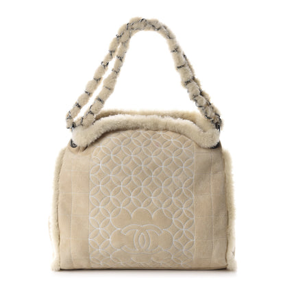 Chanel Shearling Suede Stitched CC Tote Light Beige 3 of 17