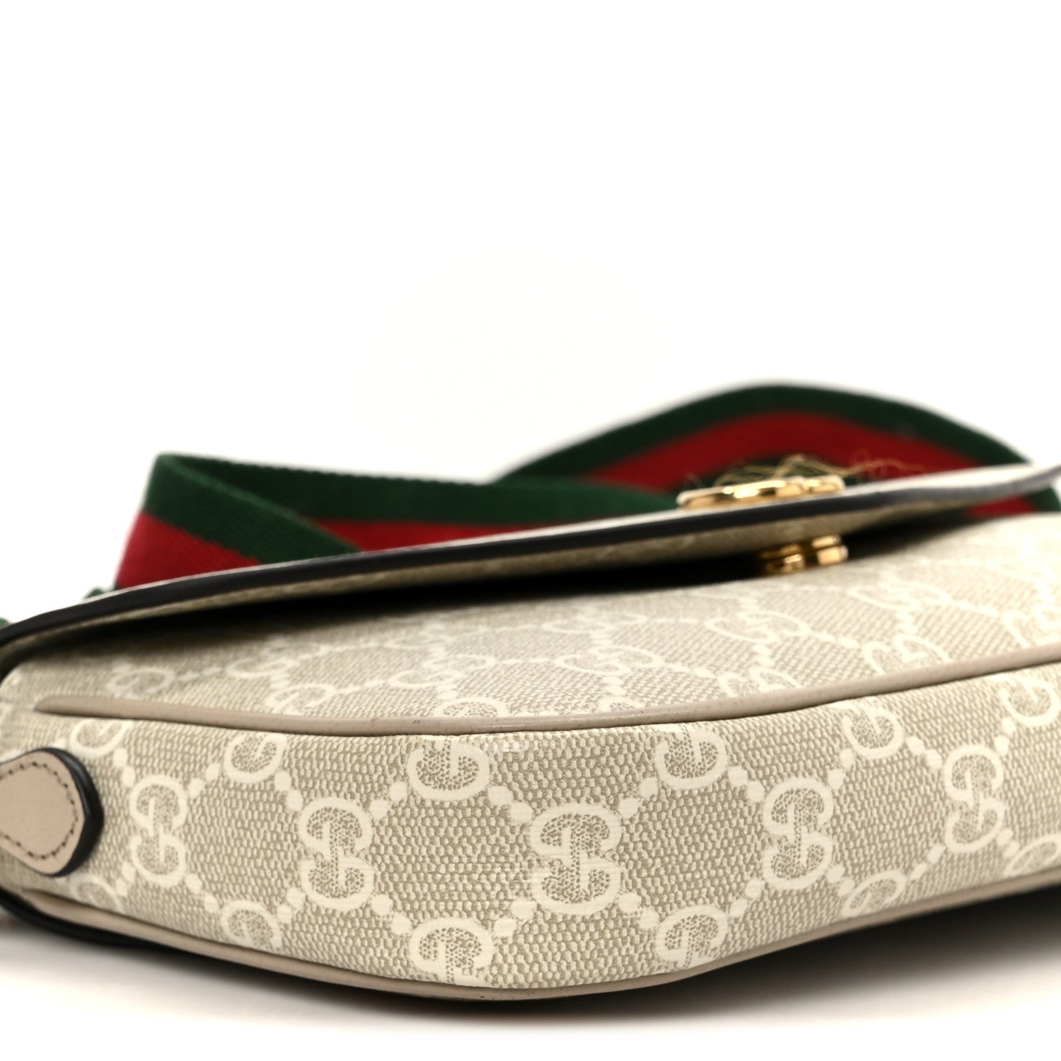Gucci GG Supreme Monogram Textured Dollar Calfskin Web Mini Ophidia Envelope Shoulder Bag Beige Mystic White Oatmeal 9 of 11
