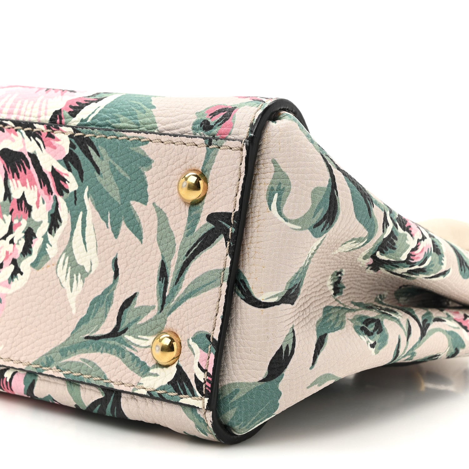 Burberry Soft Grain Calfskin Floral Print Medium Buckle Tote Natural Emerald Green 8 of 13