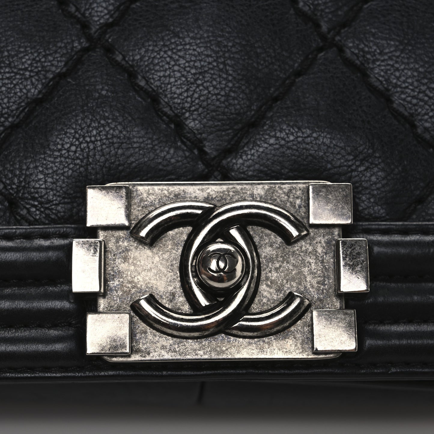 Calfskin Double Stitch Medium Boy Flap Black