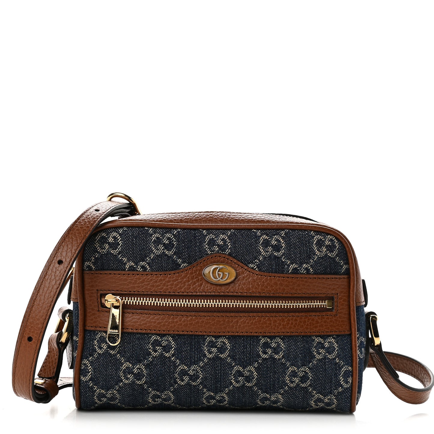 New Denim GG Monogram Dollar Calfskin Mini Ophidia Shoulder Bag Blue Tea Cuir Epilog