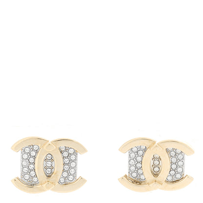 Chanel Metal Crystal Square CC Earrings Gold Silver 1 of 4