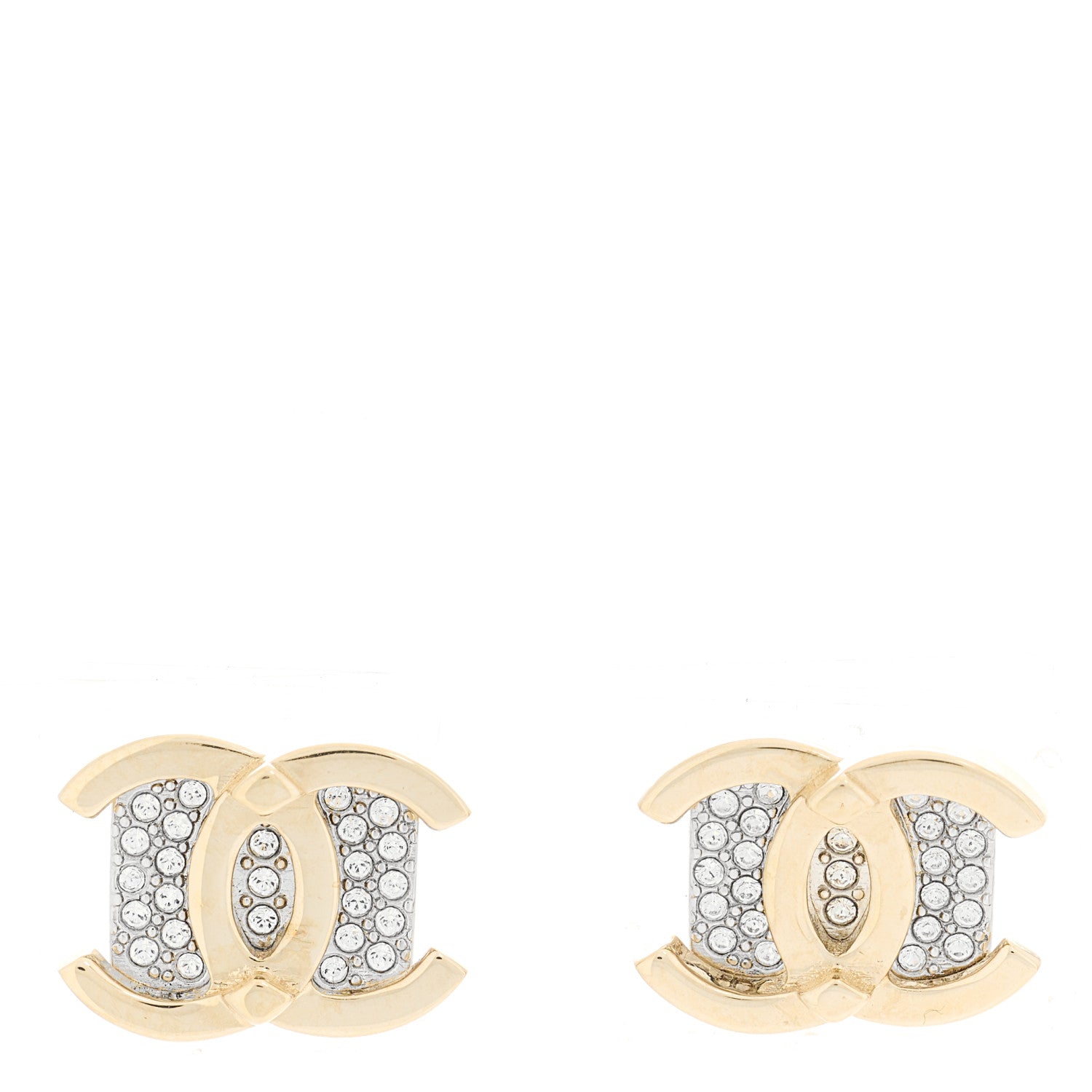 Chanel Metal Crystal Square CC Earrings Gold Silver 1 of 4