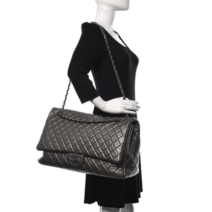 Chanel Metallic Calfskin Quilted XXL Travel Flap Bag Dark Silver 2 of 10