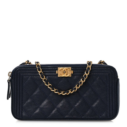 Chanel Caviar Quilted Small Boy Clutch With Chain Dark Blue 1 of 15