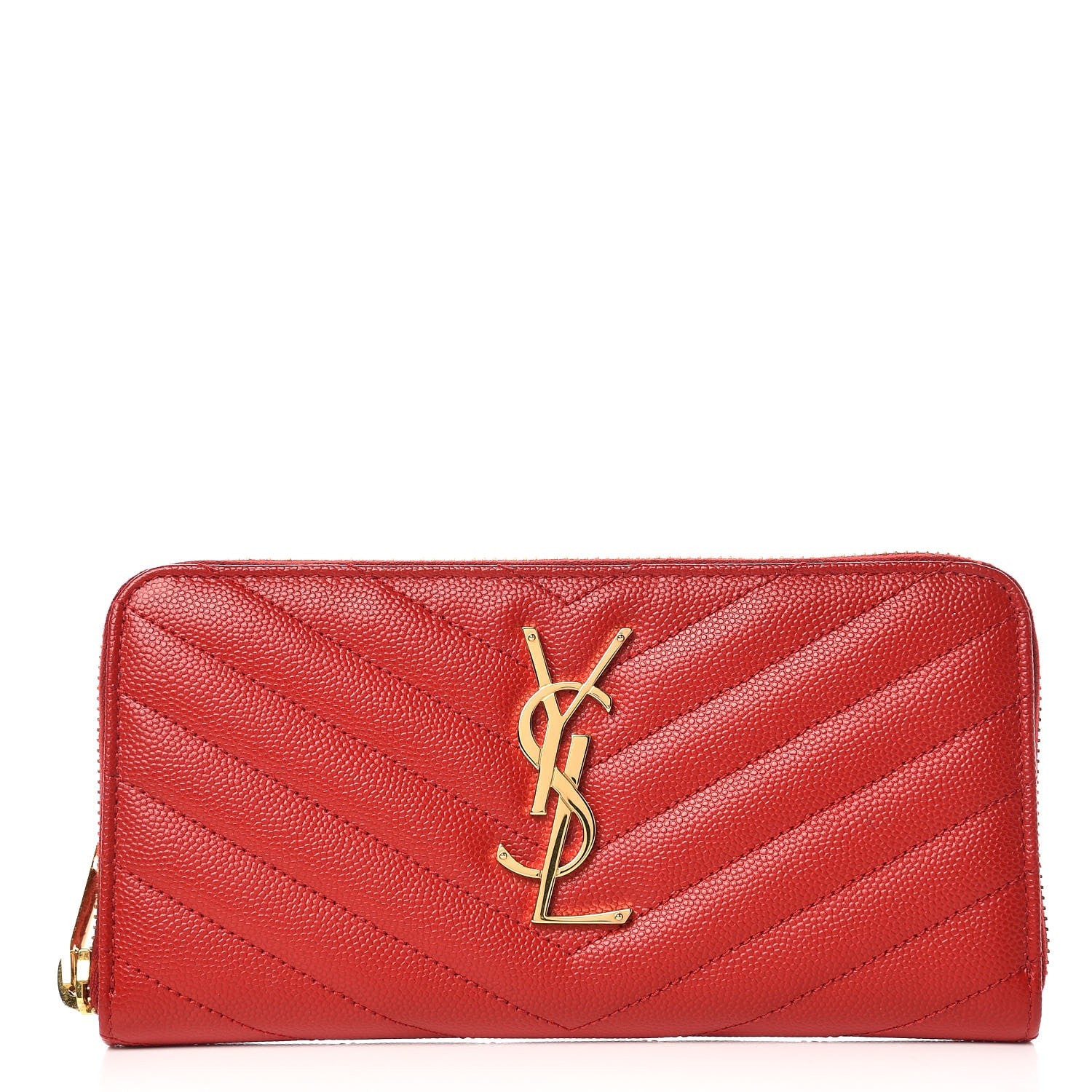 Saint Laurent Grain De Poudre Matelasse Chevron Monogram Zip Around Wallet Red 1 of 7