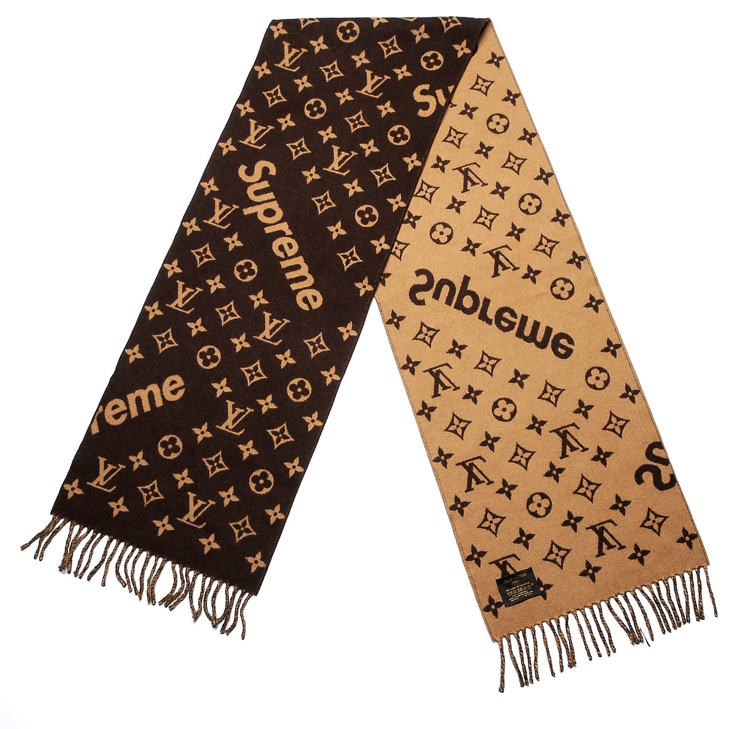 X SUPREME Wool Cashmere Monogram Scarf Brown