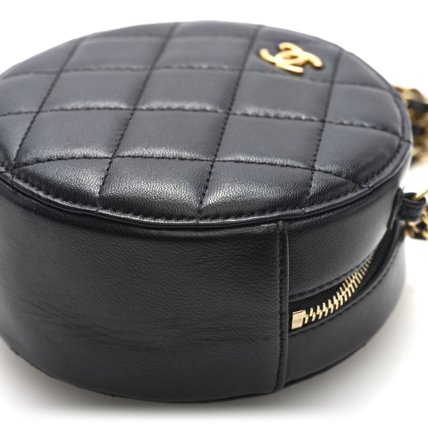 Chanel Lambskin Quilted Round Pearl Crush Clutch With Chain Black 10 of 10