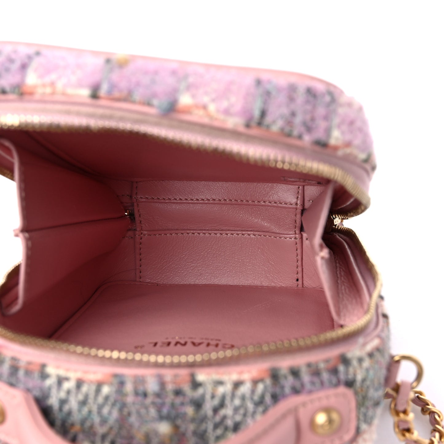 Tweed Quilted CC North South Filigree Vanity Case Pink