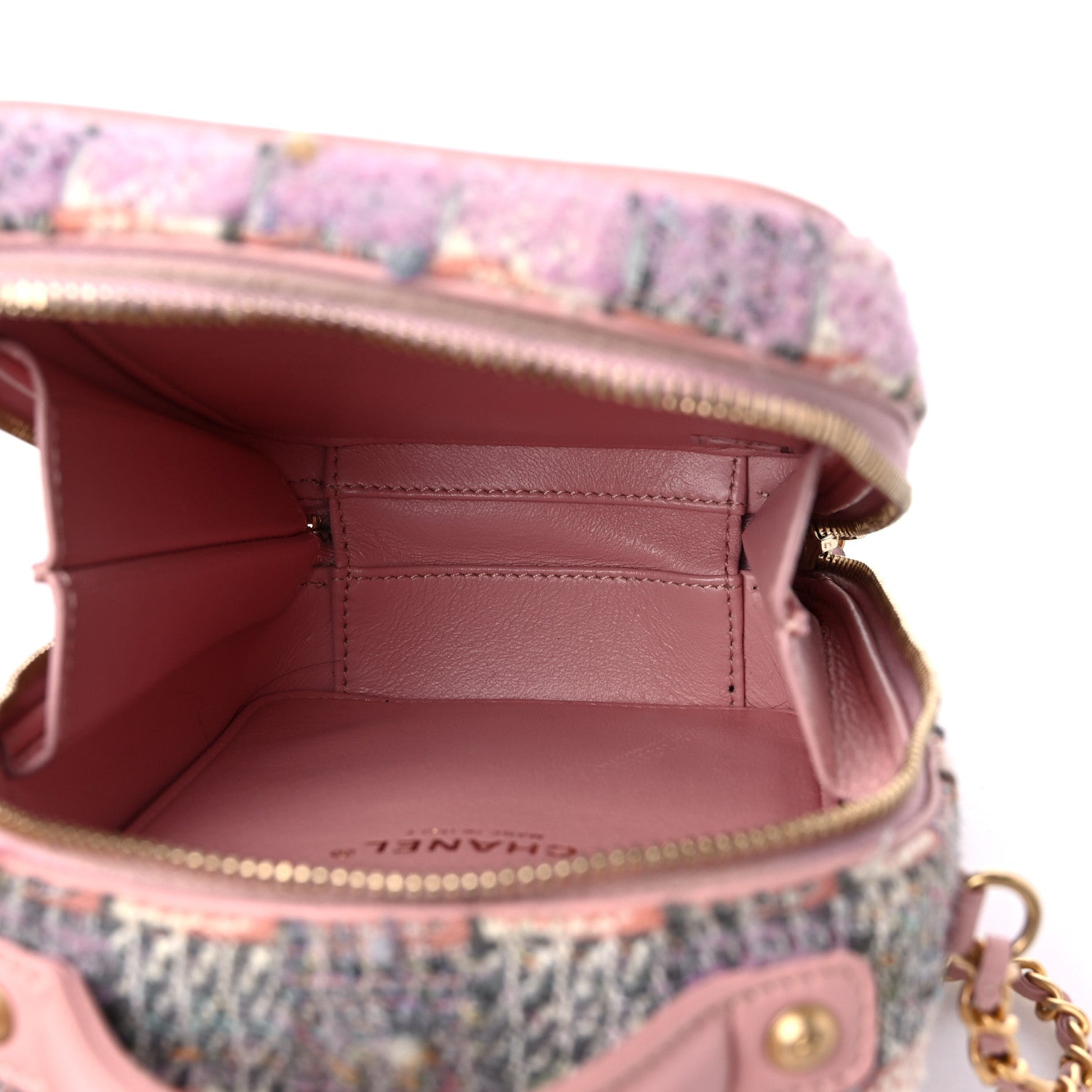 Chanel Tweed Quilted CC North South Filigree Vanity Case Pink 5 of 9