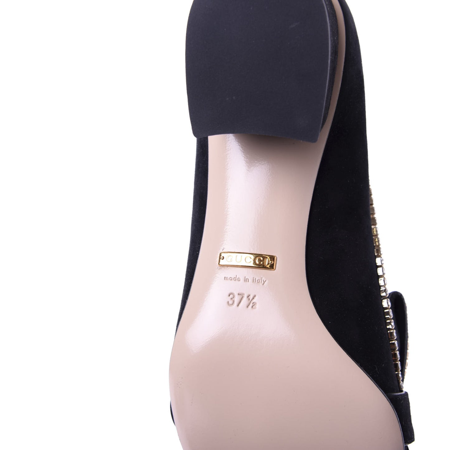 Kid Scamosciato Crystal GG Marmont Fringe 50mm Loafer Pumps 37.5 Black