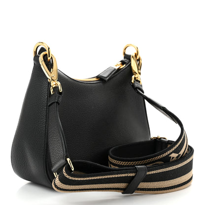 Prada Vitello Daino Soft Zippered Hobo Shoulder Bag Black 3 of 10