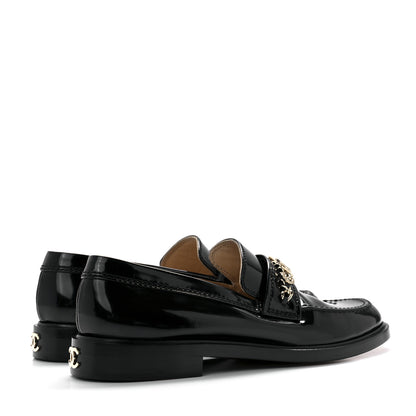 Chanel Shiny Calfskin Logo Loafers 40 Black 4 of 8
