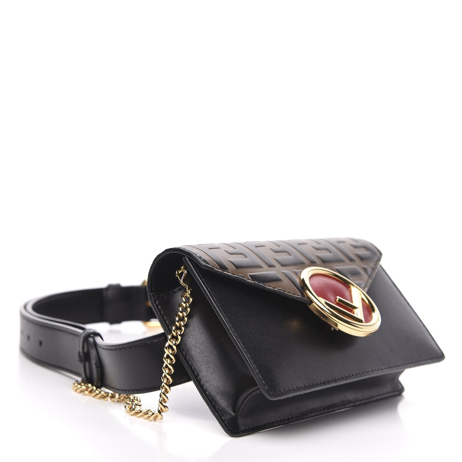 Fendi Vitello Liberty F is Fendi Bi-Color FF 1974 Embossed Envelope Belt Bag Maya Black 3 of 8