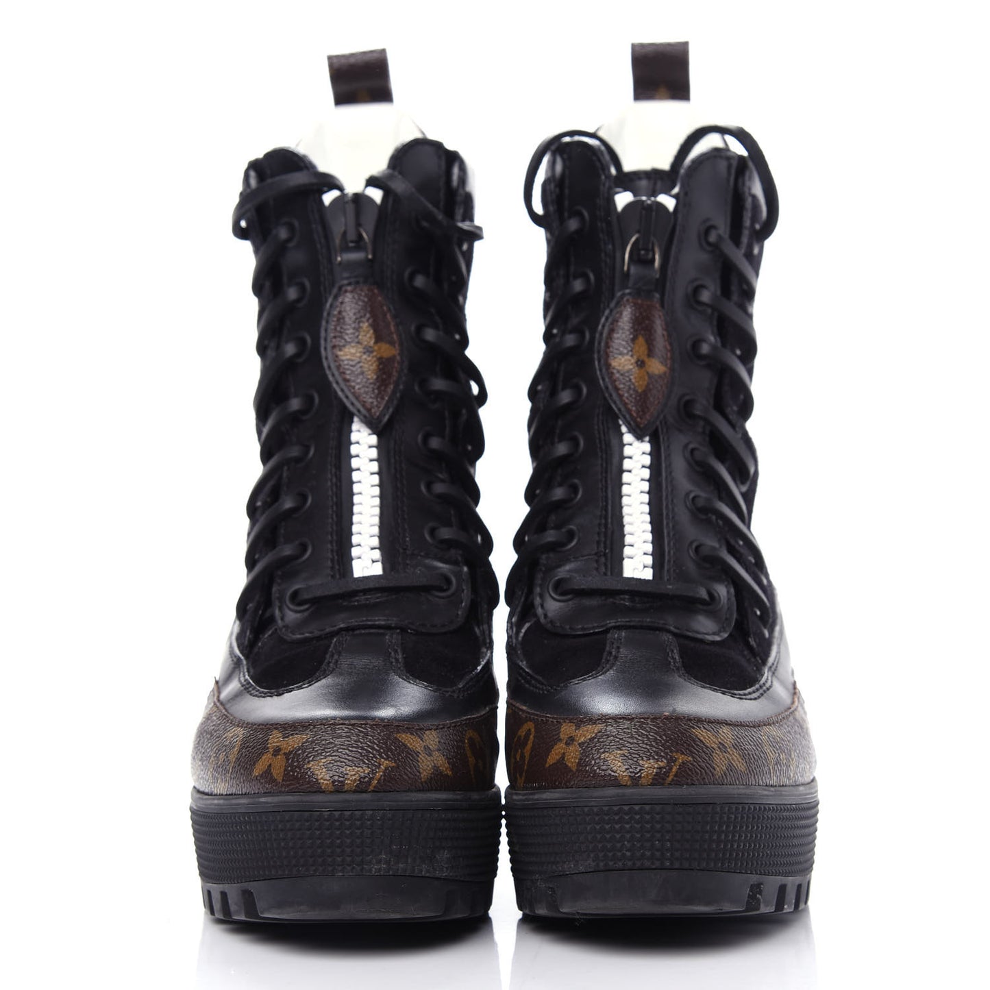 Suede Calfskin Monogram Laureate Platform Desert Boots 38 Black