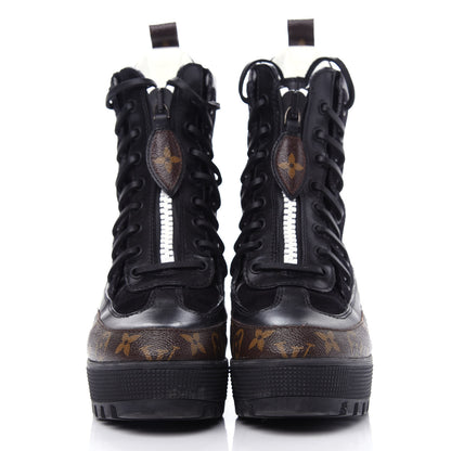 Louis Vuitton Suede Calfskin Monogram Laureate Platform Desert Boots 38 Black 2 of 10