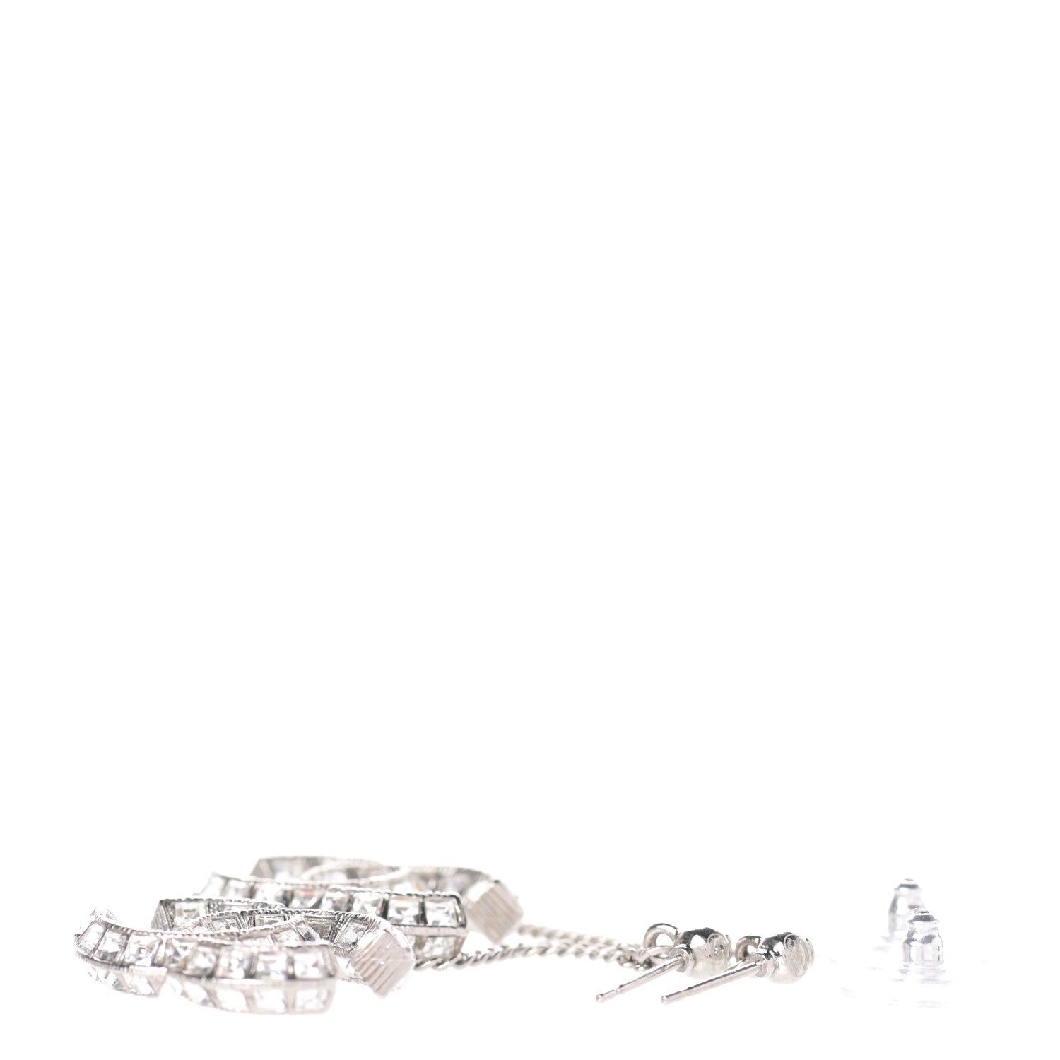 Chanel Baguette Crystal CC Drop Earrings Silver 3 of 4