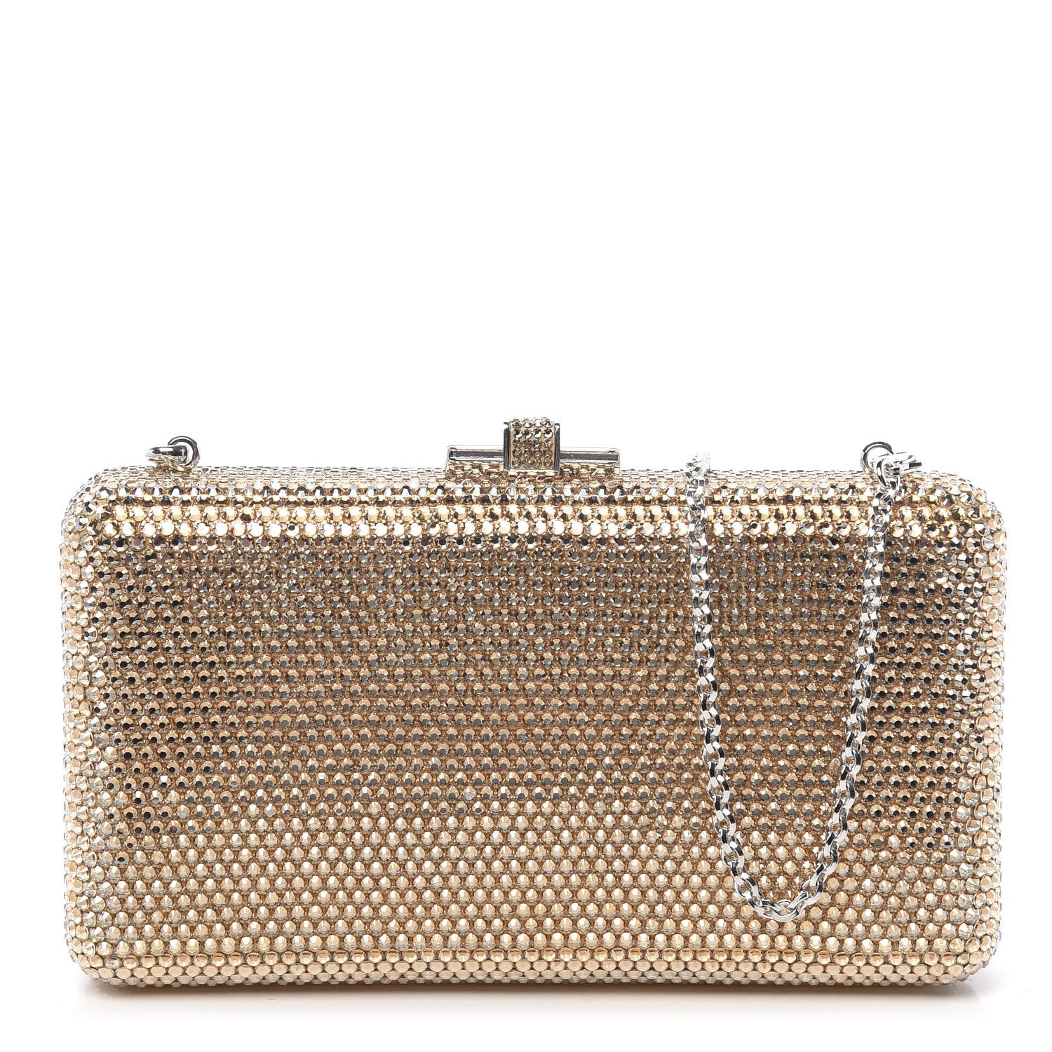 Judith Leiber Swarovski Crystal Minaudiere Clutch Silver Gold 1 of 14