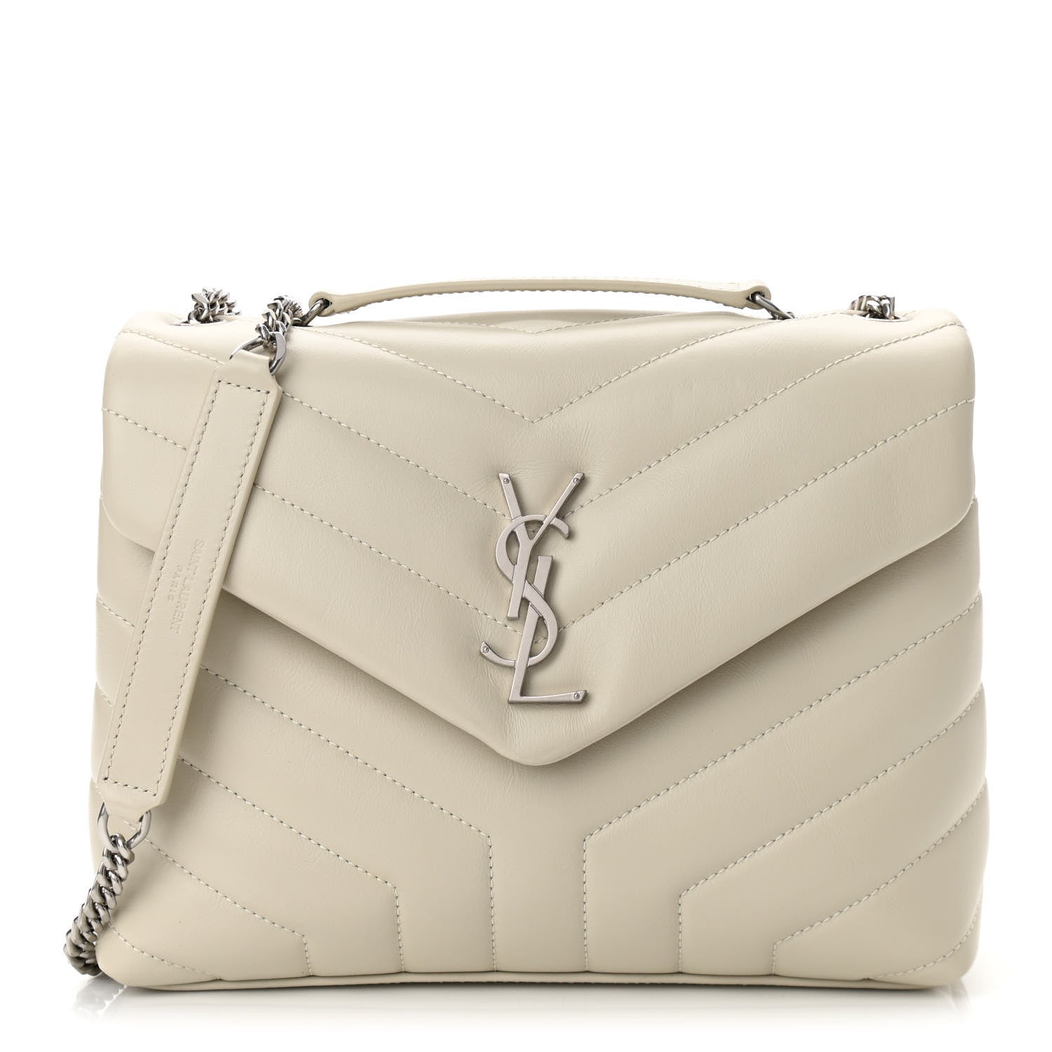Saint Laurent Calfskin Y Quilted Monogram Small Loulou Chain Satchel Blanc Vintage 1 of 9