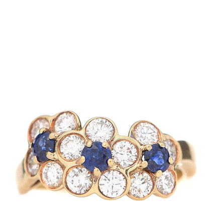 Van Cleef & Arpels 18K Yellow Gold Diamond Blue Sapphire Trio Floral Ring 49 5 1 of 6