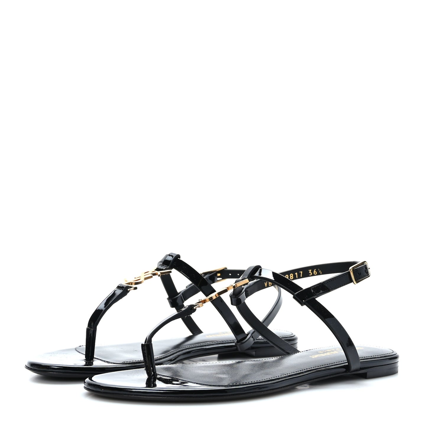 Patent Calfskin Cassandra Monogram Sandals 36.5 Black