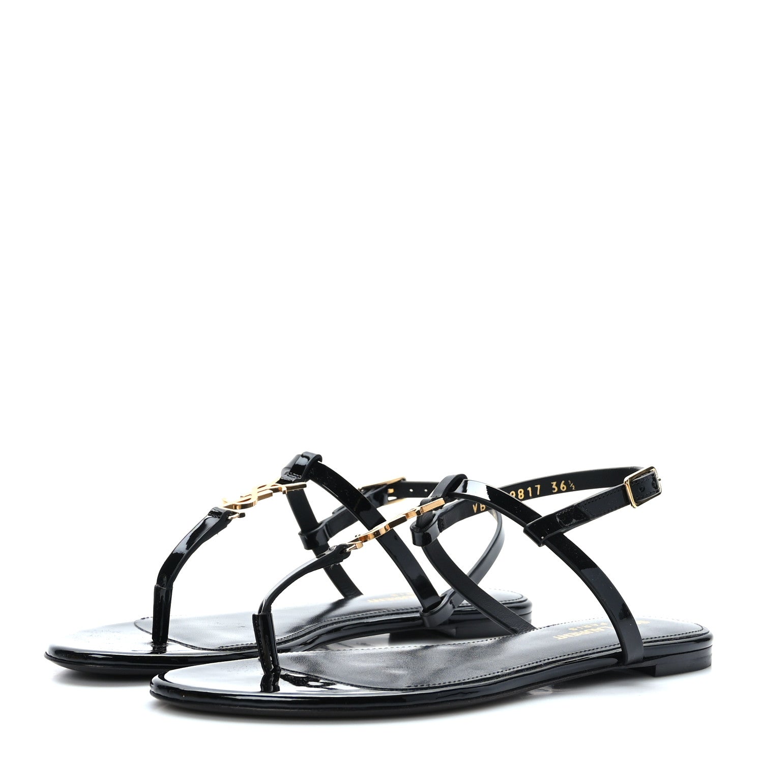 Saint Laurent Patent Calfskin Cassandra Monogram Sandals 36.5 Black 3 of 8