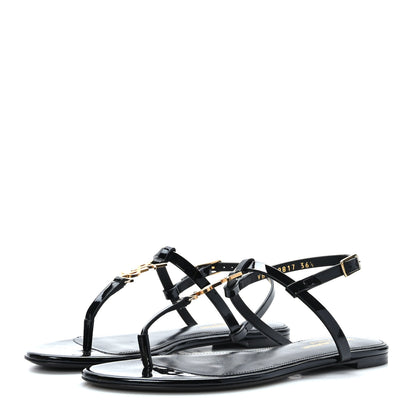 Saint Laurent Patent Calfskin Cassandra Monogram Sandals 36.5 Black 3 of 8
