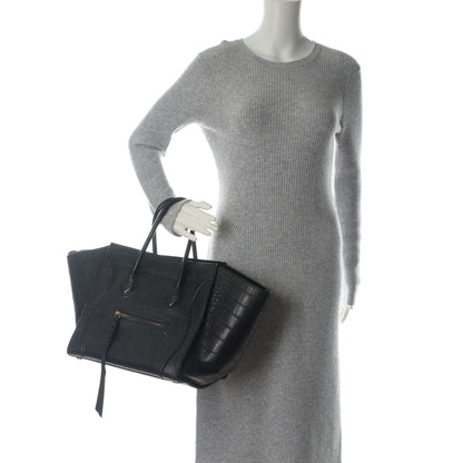 Celine Crocodile Embossed Calfskin Medium Phantom Luggage Black 2 of 8