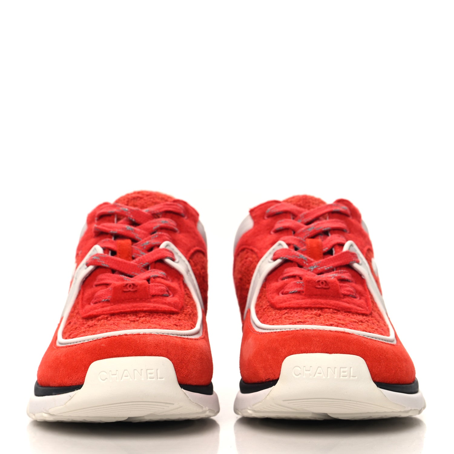 Chanel Tweed Suede Felt CC Sneakers 40 Red 3 of 9