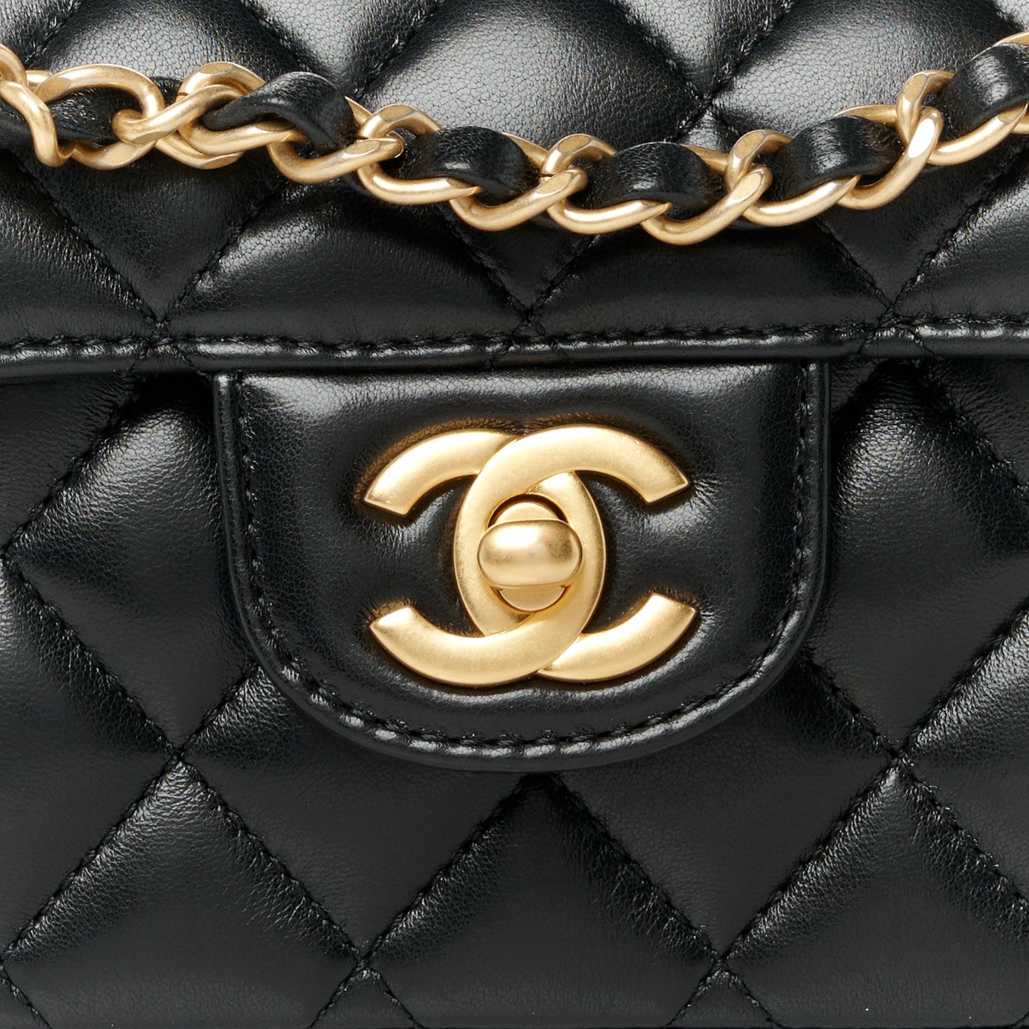 Lambskin Quilted Mini Flap Top Handle Bag Black