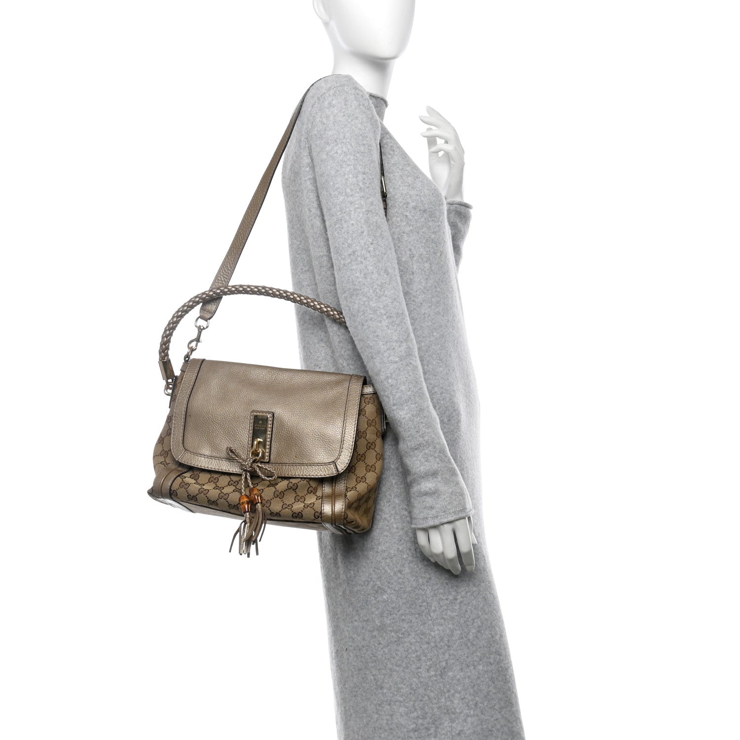 Gucci Monogram Calfskin Medium Bella Flap Bag Beige Ebony Champagne 2 of 15