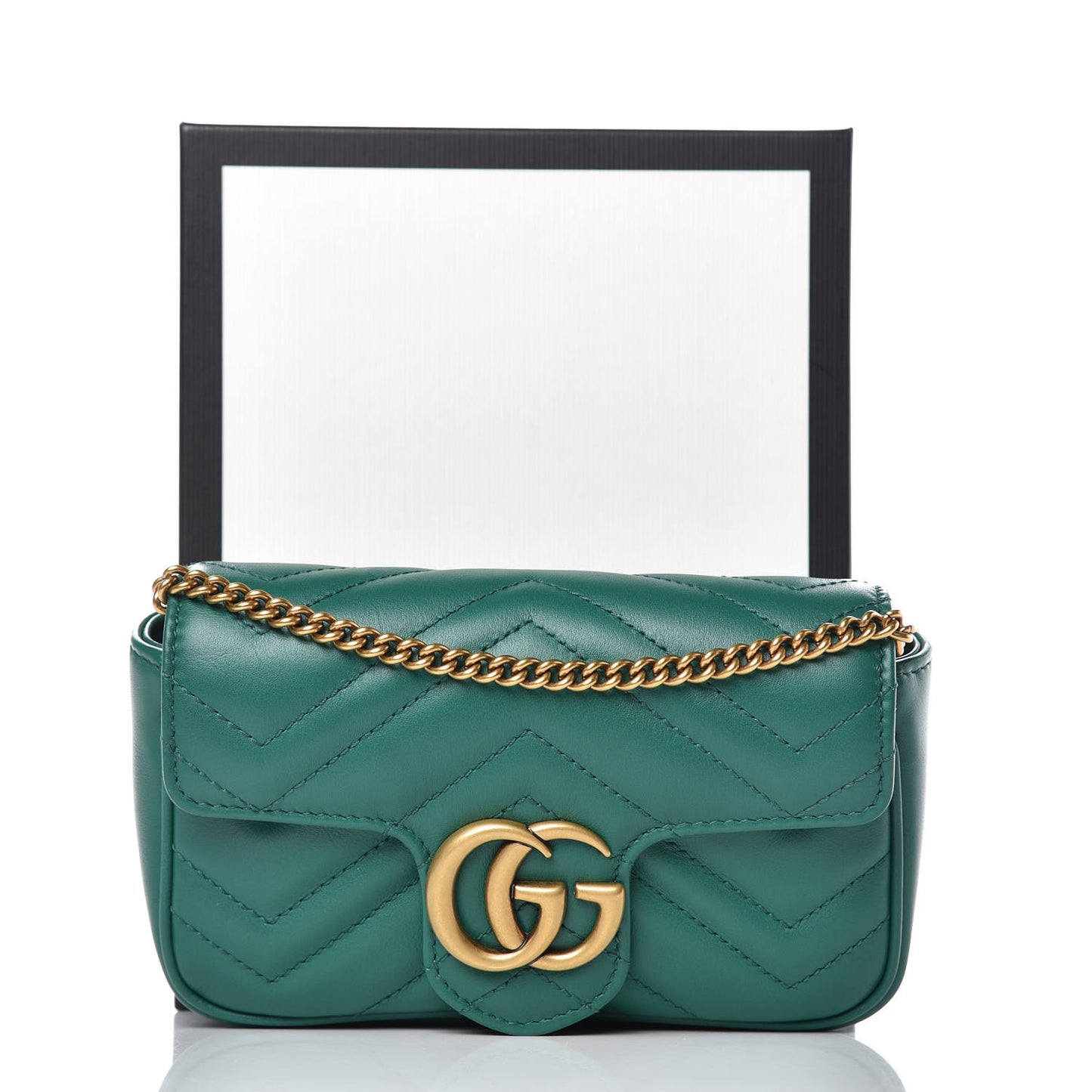 Calfskin Matelasse Super Mini GG Marmont Shoulder Bag Emerald Green