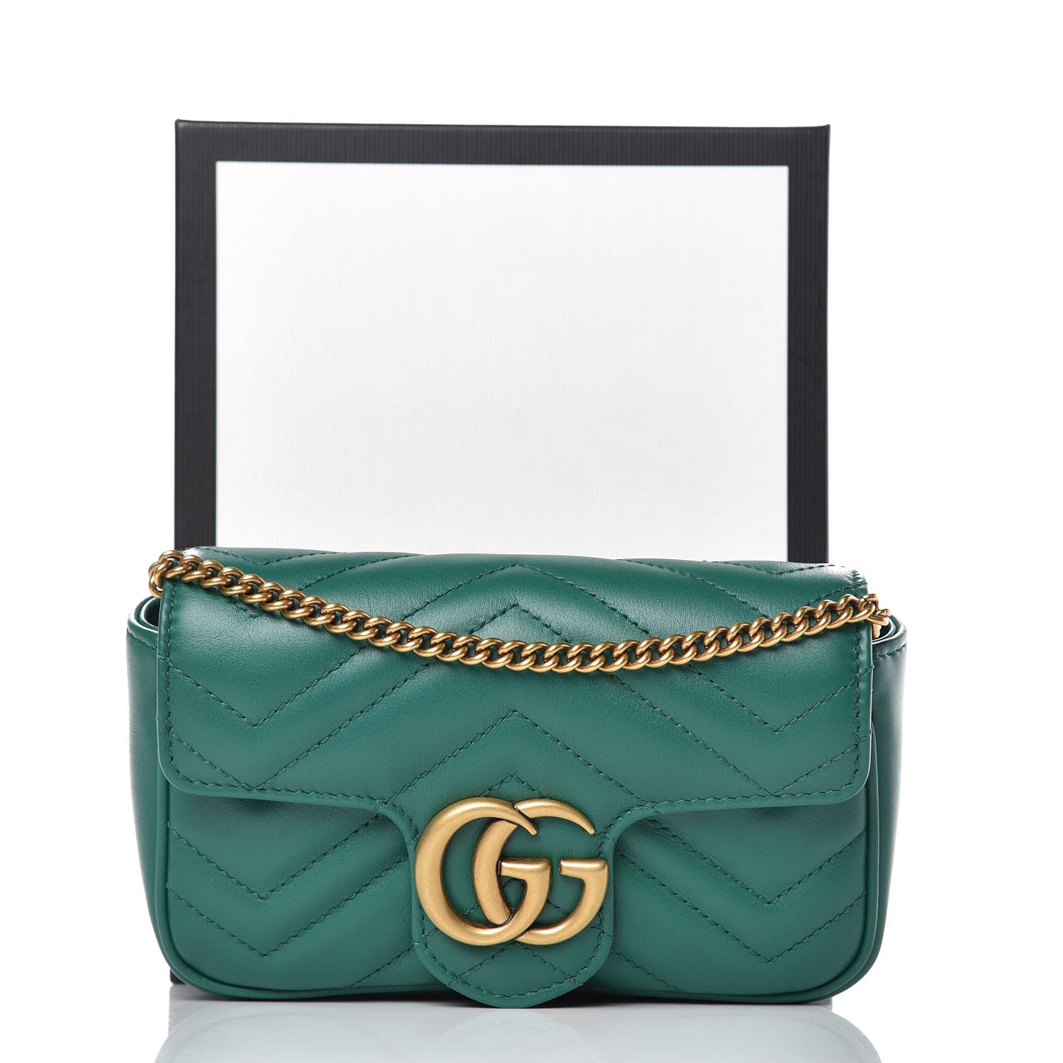 Gucci Calfskin Matelasse Super Mini GG Marmont Shoulder Bag Emerald Green 10 of 10