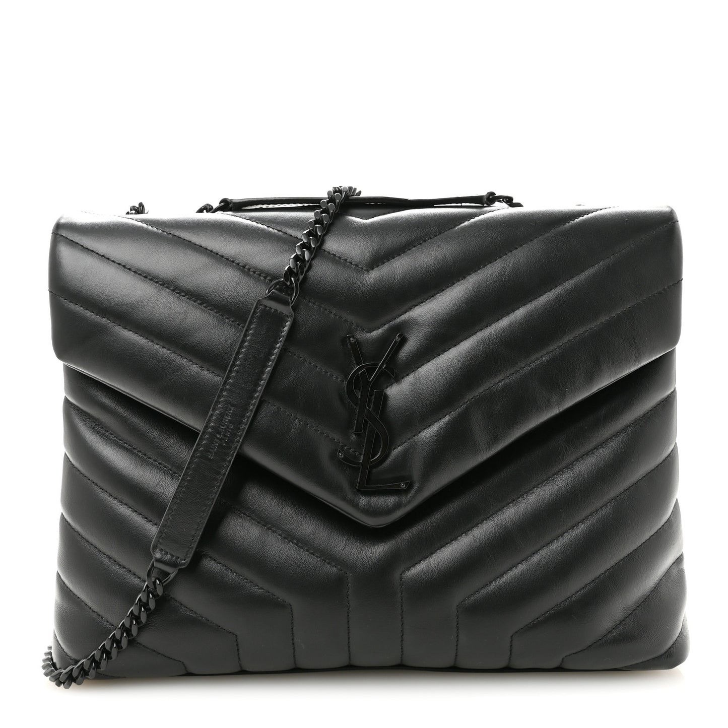 Calfskin Y Quilted Monogram Monochrome Medium Loulou Chain Satchel Black