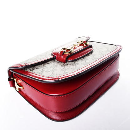 Gucci GG Supreme Monogram Azalea Calfskin Horsebit 1955 Shoulder Bag Beige Ebony New Cherry Red 4 of 9