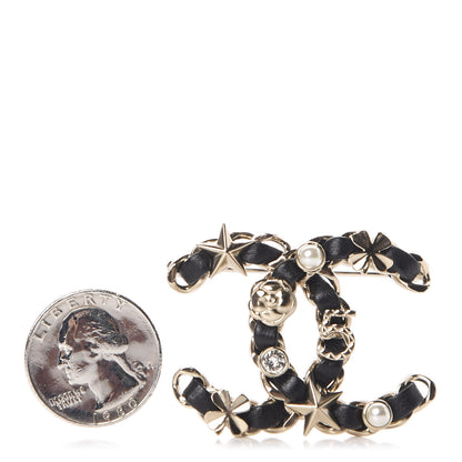 Chanel Lambskin Pearl Strass Sergeant Brooch Gold 2 of 5