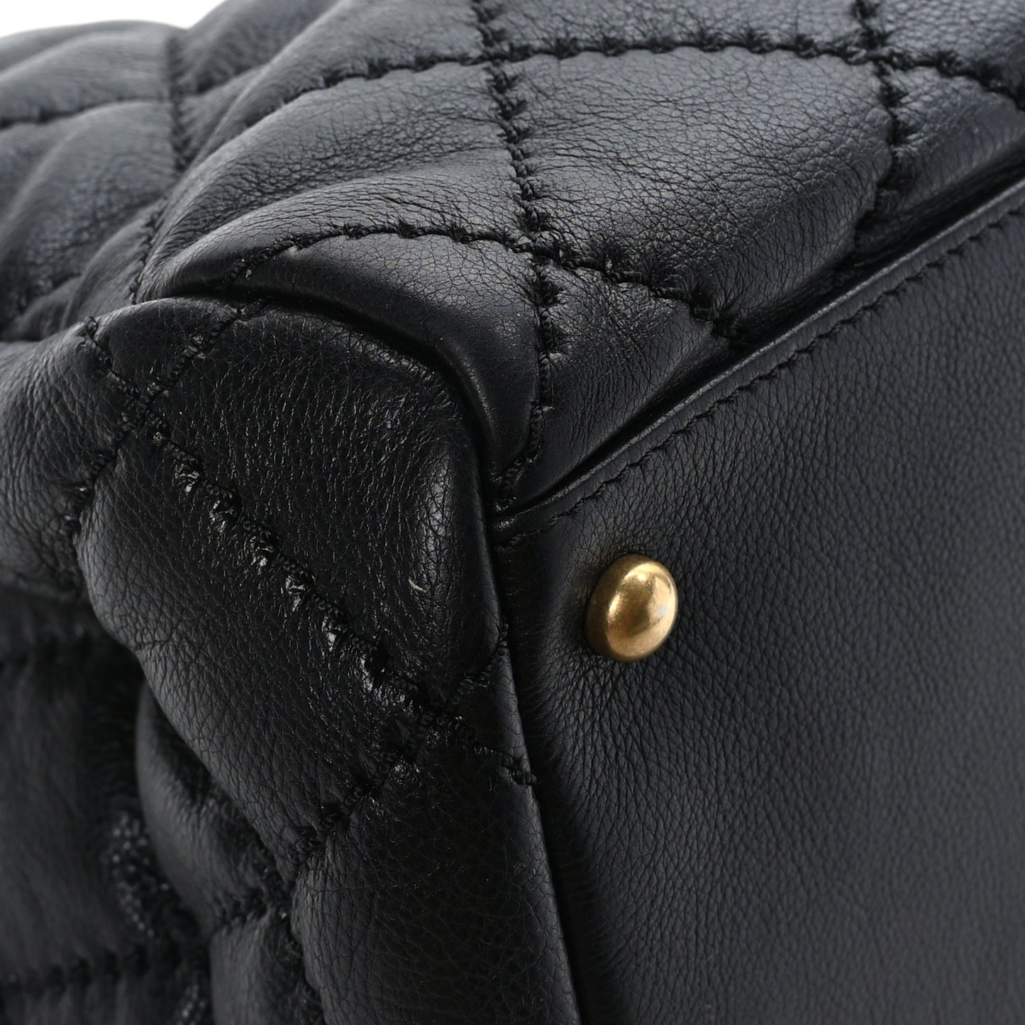 Calfskin Stitched Large Retro Chain Tote Black