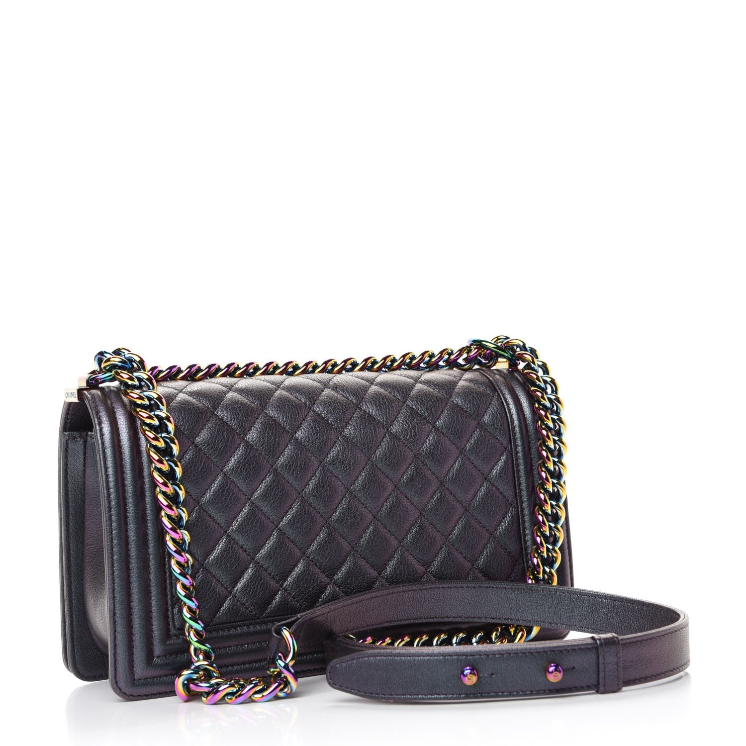 Chanel Iridescent Goatskin Quilted Medium Boy Flap Purple 3 of 11