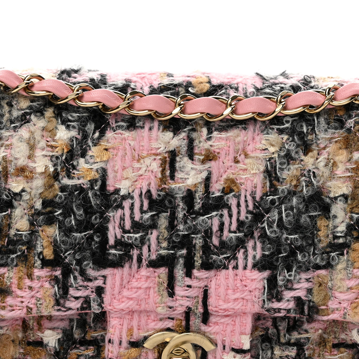 Chanel Tweed Houndstooth Quilted Medium Flap Pink Black Beige Ecru 8 of 12