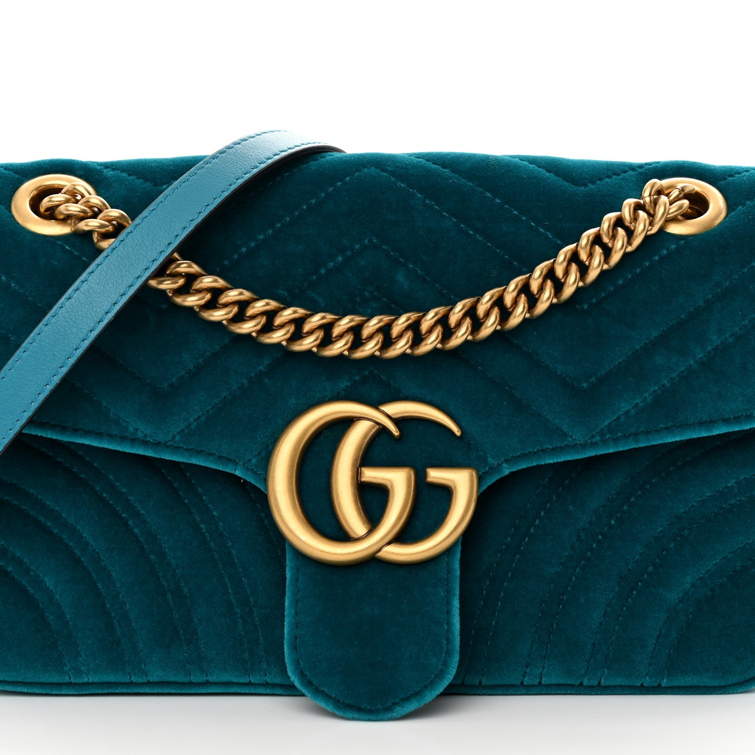 Gucci Velvet Matelasse Small GG Marmont Shoulder Bag Pavone Cyan 8 of 12