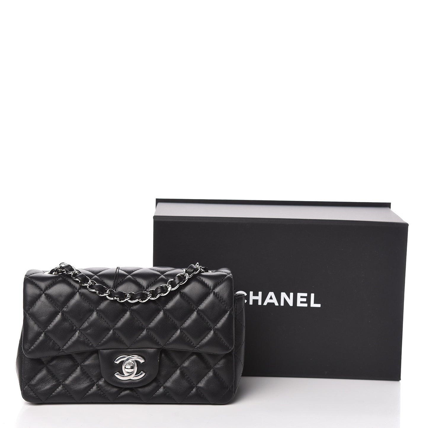 Lambskin Quilted Mini Rectangular Flap Black