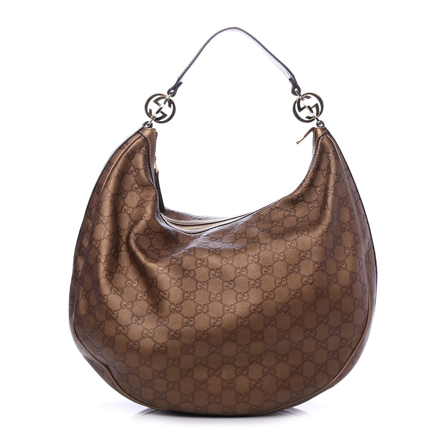 Metallic Guccissima Large GG Twins Hobo Bronze