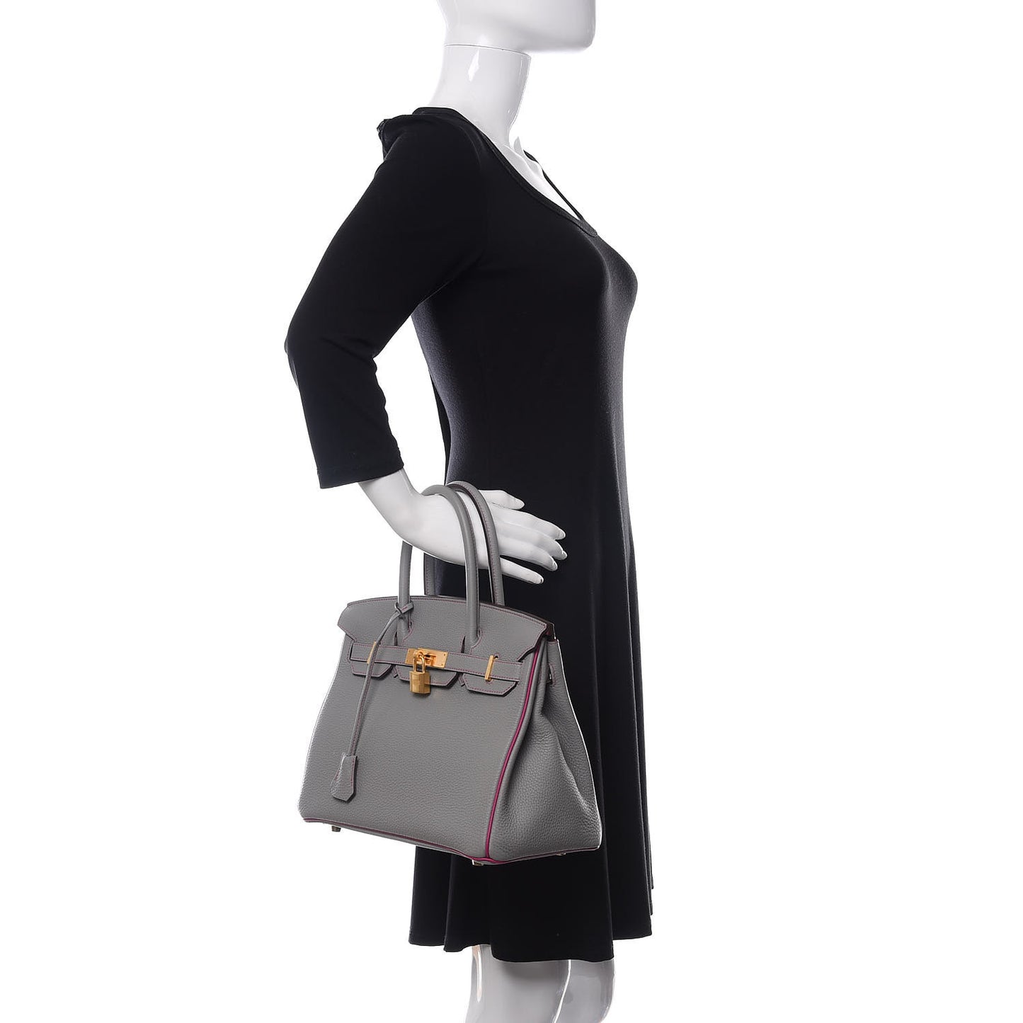 Togo Horseshoe Birkin 30 Gris Mouette Rose Pourpre